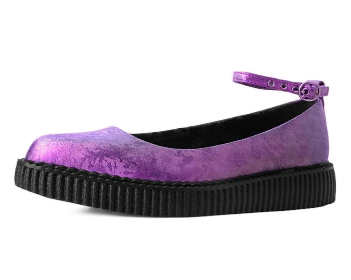 TUK Shoes Mary Janes Women Purple Metallic Blossom Ballet Ankle Strap Creeper Mary Jane Shoe TUK Shoes Mary Janes Women Purple Metallic Blossom Ballet Ankle Strap Creeper Mary Jane Shoe