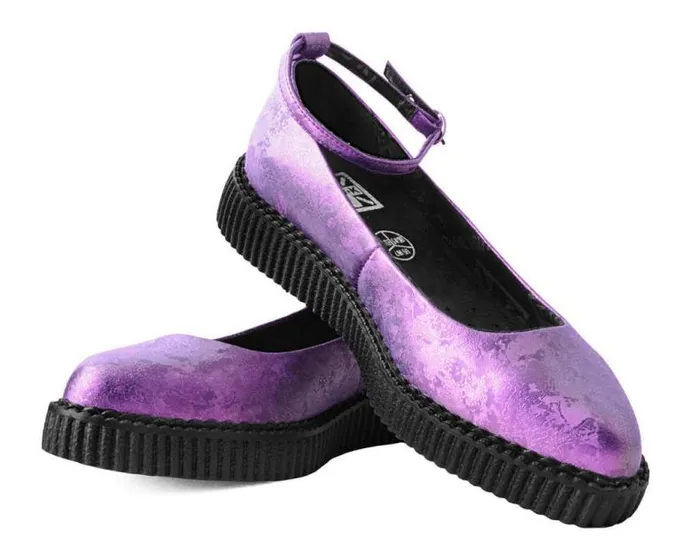 TUK Shoes Mary Janes Women Purple Metallic Blossom Ballet Ankle Strap Creeper Mary Jane Shoe TUK Shoes Mary Janes Women Purple Metallic Blossom Ballet Ankle Strap Creeper Mary Jane Shoe