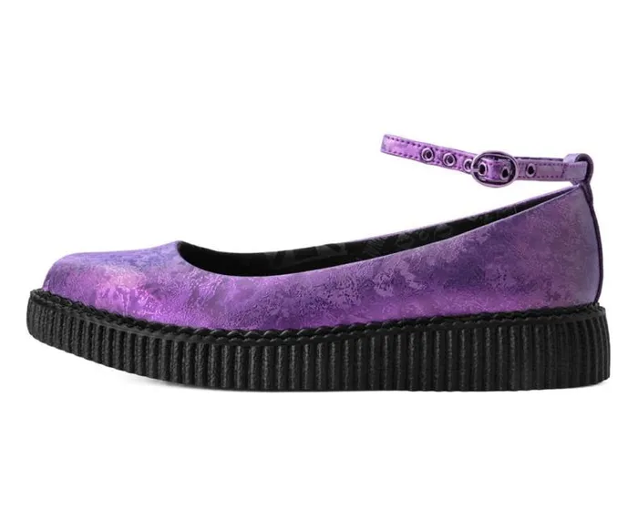TUK Shoes Mary Janes Women Purple Metallic Blossom Ballet Ankle Strap Creeper Mary Jane Shoe TUK Shoes Mary Janes Women Purple Metallic Blossom Ballet Ankle Strap Creeper Mary Jane Shoe