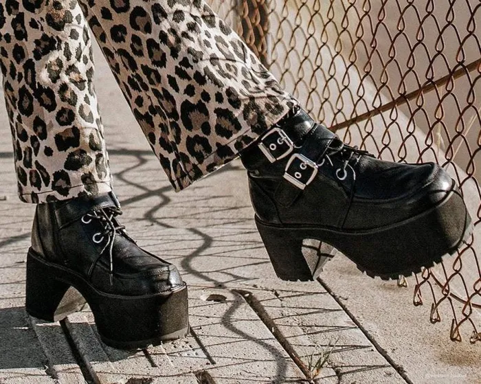 TUK Shoes Platforms Women Black 2Buckle Distressed Faux Leather Vegan Nosebleed Boots TUK Shoes Platforms Women Black 2Buckle Distressed Faux Leather Vegan Nosebleed Boots