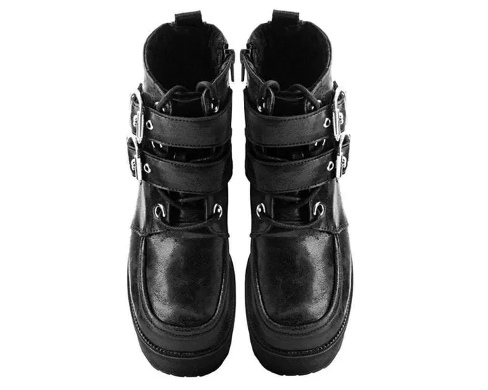 TUK Shoes Platforms Women Black 2Buckle Distressed Faux Leather Vegan Nosebleed Boots TUK Shoes Platforms Women Black 2Buckle Distressed Faux Leather Vegan Nosebleed Boots