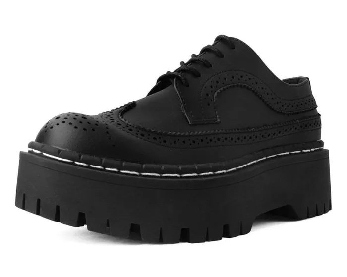 TUK Shoes Platforms Women Black Double Decker Brogue