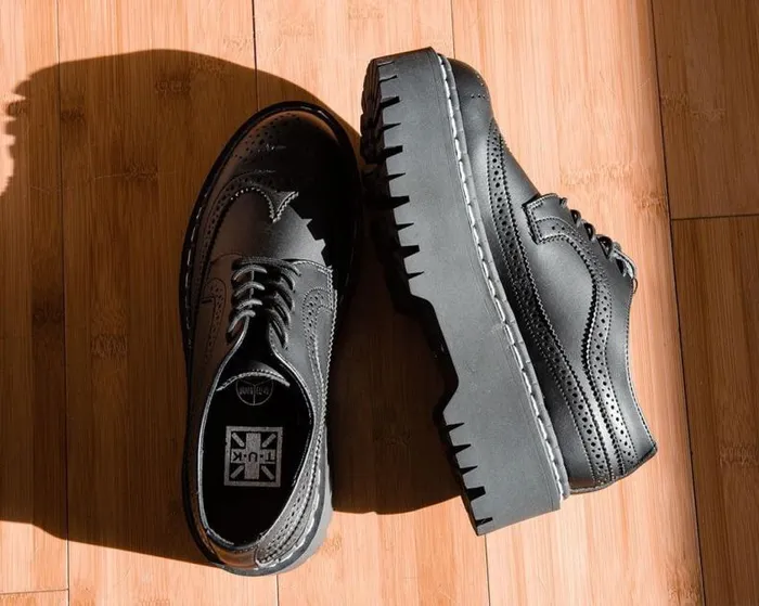 TUK Shoes Platforms Women Black Double Decker Brogue TUK Shoes Platforms Women Black Double Decker Brogue