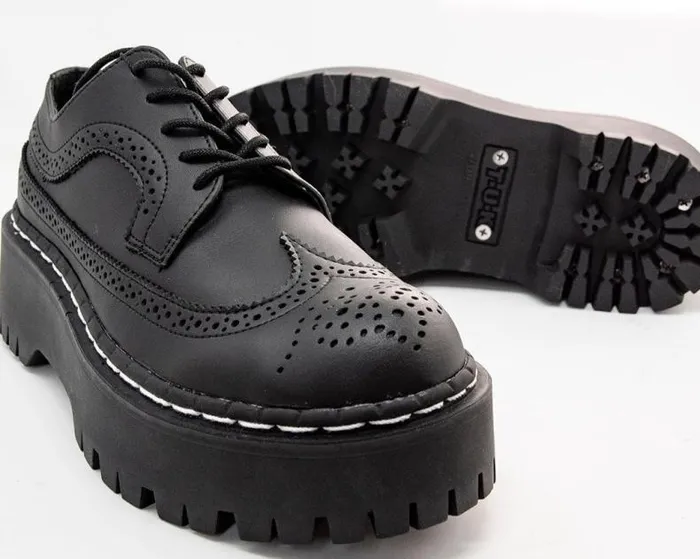 TUK Shoes Platforms Women Black Double Decker Brogue TUK Shoes Platforms Women Black Double Decker Brogue