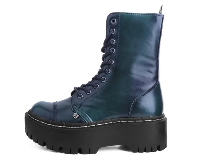 TUK Shoes Platforms Women Green RubOff 10Eye Double Decker Boot TUK Shoes Platforms Women Green RubOff 10Eye Double Decker Boot