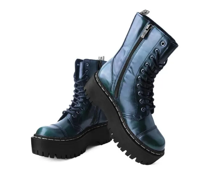 TUK Shoes Platforms Women Green RubOff 10Eye Double Decker Boot TUK Shoes Platforms Women Green RubOff 10Eye Double Decker Boot