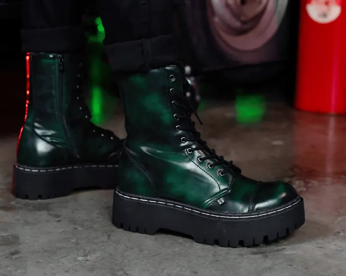 TUK Shoes Platforms Women Green RubOff 10Eye Double Decker Boot TUK Shoes Platforms Women Green RubOff 10Eye Double Decker Boot