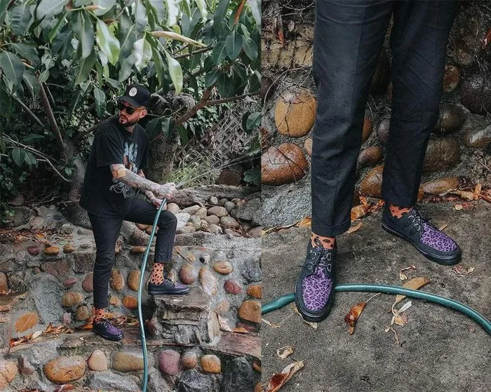 TUK Shoes Sneakers Men Black and Purple Leopard DRing Sneaker TUK Shoes Sneakers Men Black and Purple Leopard DRing Sneaker