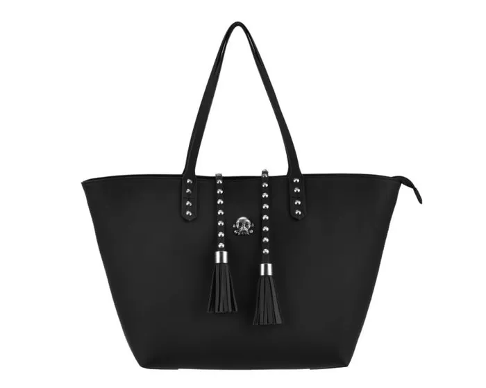 TUK Shoes Stickers Pins Patches Totes Adult Black Faux Leather Studded Tassel Tote Bag TUK Shoes Stickers Pins Patches Totes Adult Black Faux Leather Studded Tassel Tote Bag