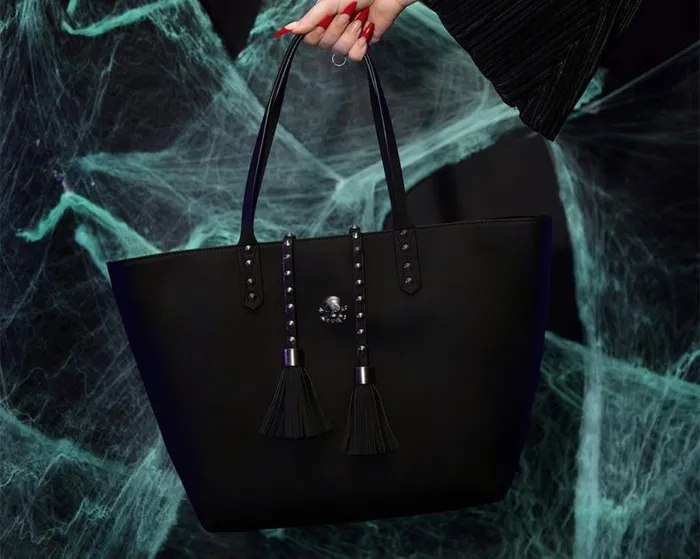 TUK Shoes Stickers Pins Patches Totes Adult Black Faux Leather Studded Tassel Tote Bag TUK Shoes Stickers Pins Patches Totes Adult Black Faux Leather Studded Tassel Tote Bag