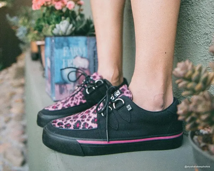 TUK Shoes Vegan Men Black and Pink Leopard DRing Vegan Sneakers TUK Shoes Vegan Men Black and Pink Leopard DRing Vegan Sneakers