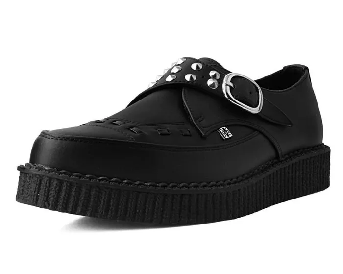 TUK Shoes Vegan Men Black TUKskin Studded Buckle Pointed Creeper