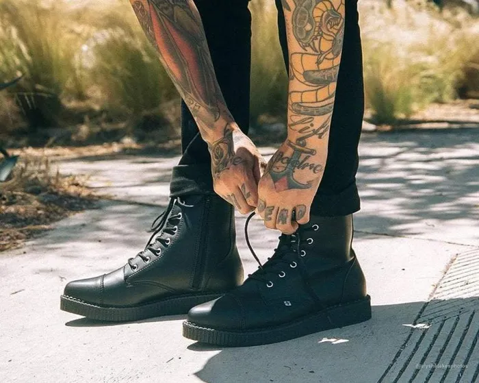 TUK Shoes Vegan Men Black TUKskin Vegan Pointed Lace Up Creeper Boots TUK Shoes Vegan Men Black TUKskin Vegan Pointed Lace Up Creeper Boots
