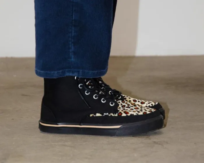 TUK Shoes Vegan Women Black Canvas and Leopard 8Eye Sneaker Boot TUK Shoes Vegan Women Black Canvas and Leopard 8Eye Sneaker Boot
