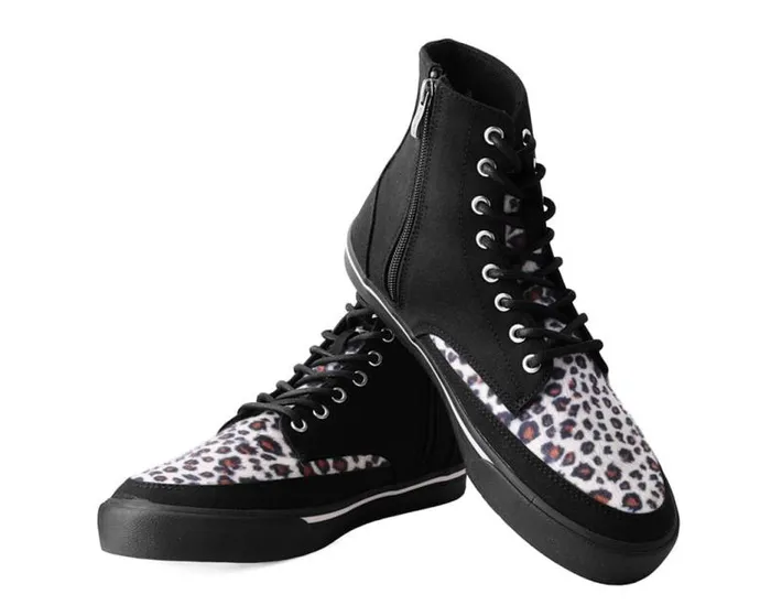 TUK Shoes Vegan Women Black Canvas and Leopard 8Eye Sneaker Boot TUK Shoes Vegan Women Black Canvas and Leopard 8Eye Sneaker Boot