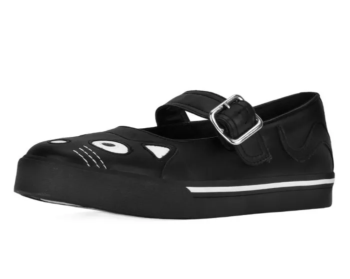 TUK Shoes Vegan Women Black Kitty Face Vegan Mary Jane Sneakers