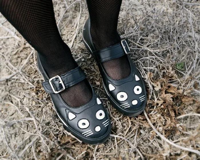 TUK Shoes Vegan Women Black Kitty Face Vegan Mary Jane Sneakers TUK Shoes Vegan Women Black Kitty Face Vegan Mary Jane Sneakers