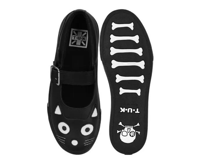 TUK Shoes Vegan Women Black Kitty Face Vegan Mary Jane Sneakers TUK Shoes Vegan Women Black Kitty Face Vegan Mary Jane Sneakers