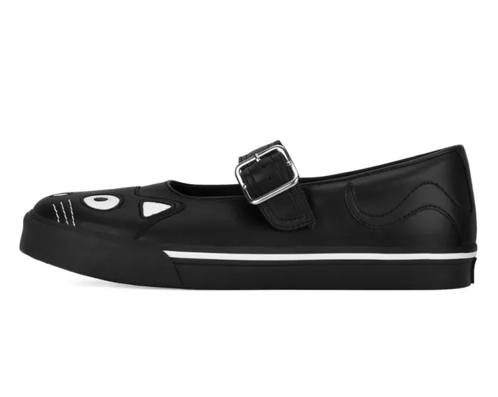 TUK Shoes Vegan Women Black Kitty Face Vegan Mary Jane Sneakers TUK Shoes Vegan Women Black Kitty Face Vegan Mary Jane Sneakers