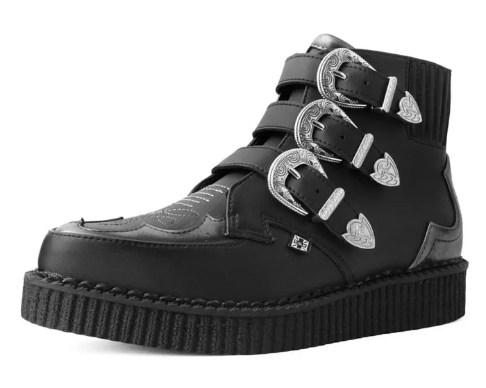 TUK Shoes Vegan Women Black TUKskin Western Antique 3Buckle Pointed Boot