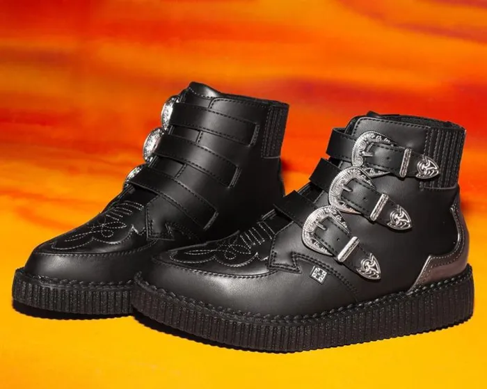 TUK Shoes Vegan Women Black TUKskin Western Antique 3Buckle Pointed Boot TUK Shoes Vegan Women Black TUKskin Western Antique 3Buckle Pointed Boot