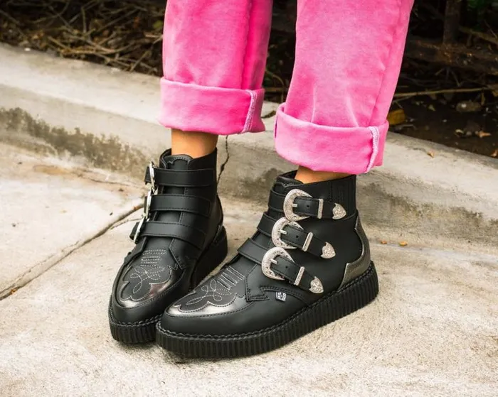 TUK Shoes Vegan Women Black TUKskin Western Antique 3Buckle Pointed Boot TUK Shoes Vegan Women Black TUKskin Western Antique 3Buckle Pointed Boot