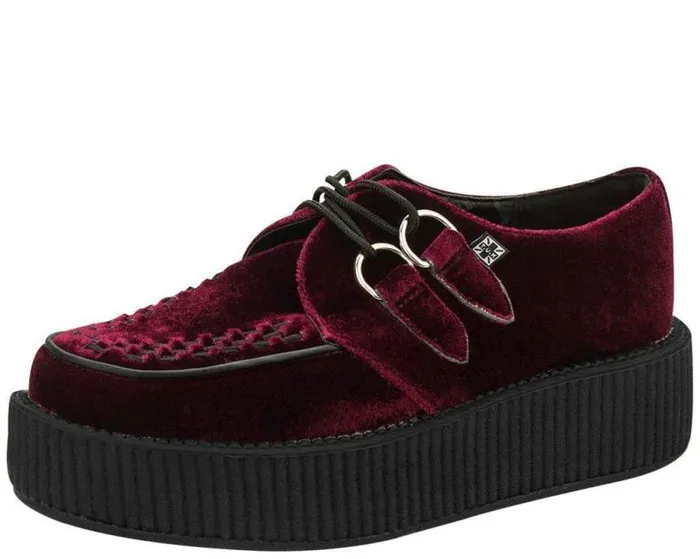 TUK Shoes Vegan Women Burgundy Velvet Viva Mondo Creepers
