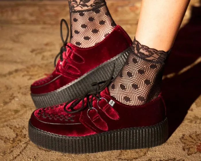TUK Shoes Vegan Women Burgundy Velvet Viva Mondo Creepers