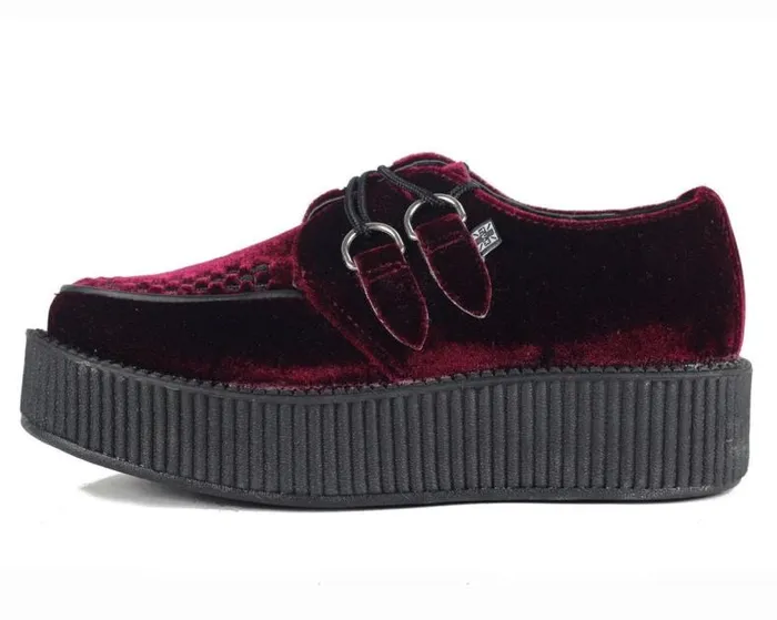 TUK Shoes Vegan Women Burgundy Velvet Viva Mondo Creepers