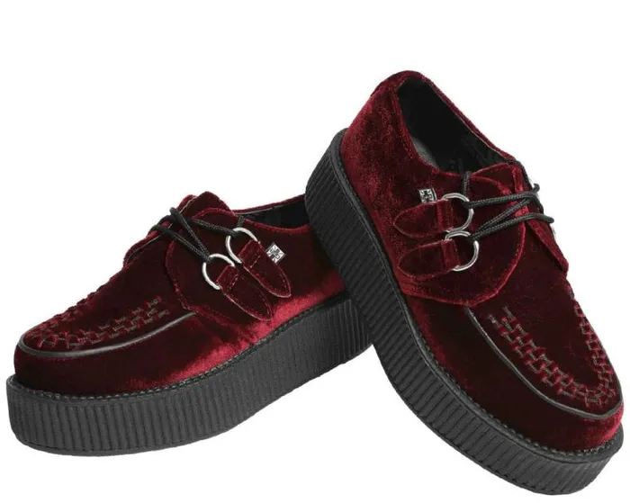 TUK Shoes Vegan Women Burgundy Velvet Viva Mondo Creepers