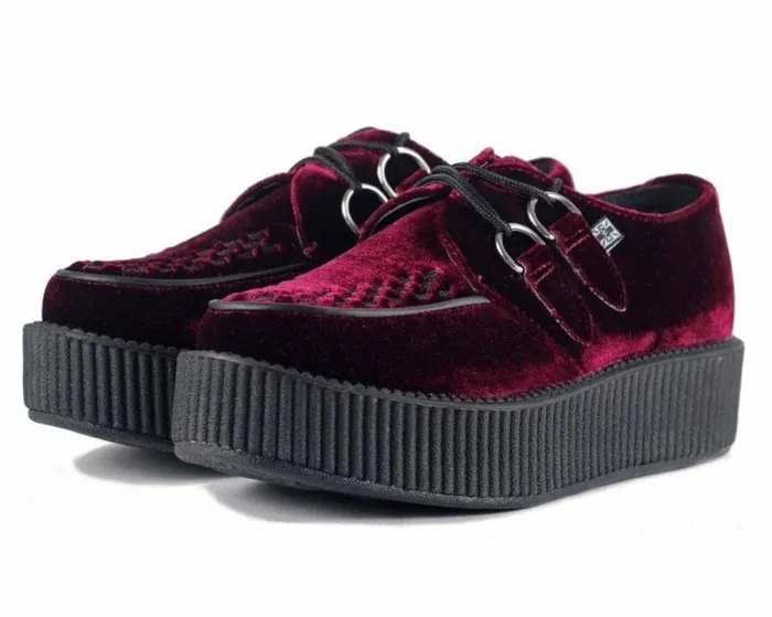 TUK Shoes Vegan Women Burgundy Velvet Viva Mondo Creepers