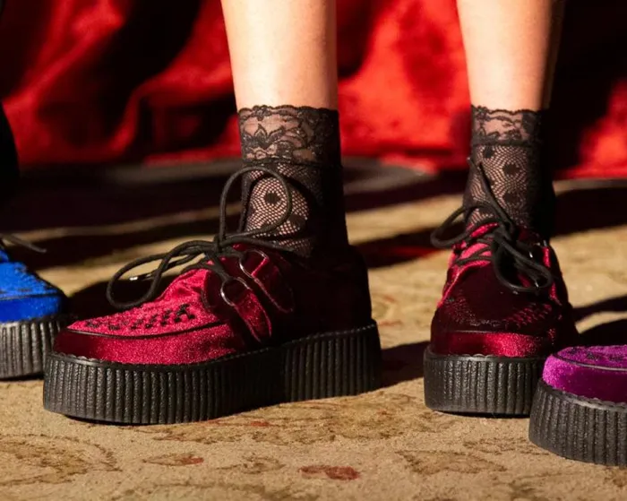 TUK Shoes Vegan Women Burgundy Velvet Viva Mondo Creepers