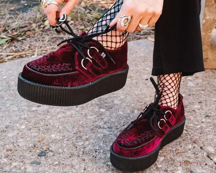 TUK Shoes Vegan Women Burgundy Velvet Viva Mondo Creepers