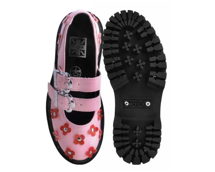TUK Shoes Vegan Women Pink and Red Patent Flower Double Decker Mary Jane TUK Shoes Vegan Women Pink and Red Patent Flower Double Decker Mary Jane