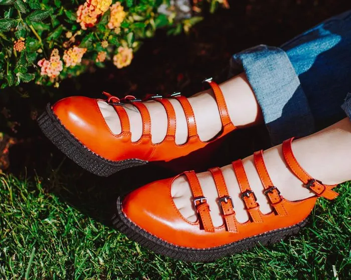 TUK Shoes Vegan Women Rust Burnished TUKskin MultiStrap Pointed Mary Jane TUK Shoes Vegan Women Rust Burnished TUKskin MultiStrap Pointed Mary Jane