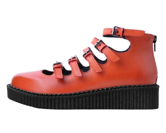 TUK Shoes Vegan Women Rust Burnished TUKskin MultiStrap Pointed Mary Jane TUK Shoes Vegan Women Rust Burnished TUKskin MultiStrap Pointed Mary Jane