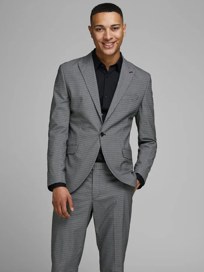 Tailoring JACK and JONES Mens CHECKED SUPER SLIM FIT BLAZER Grey Black
