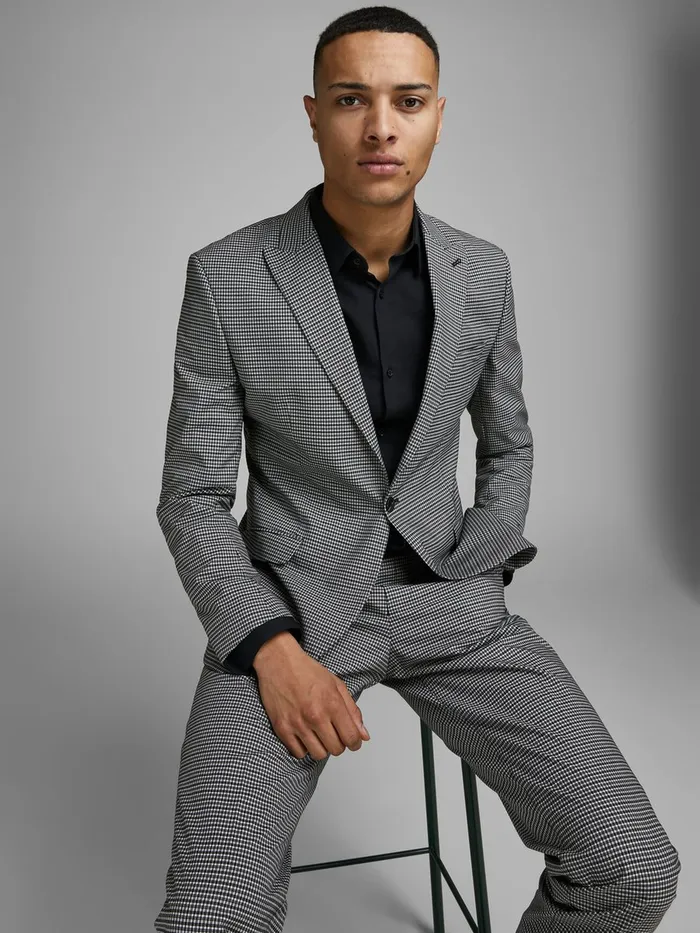 Tailoring JACK and JONES Mens CHECKED SUPER SLIM FIT BLAZER Grey Black