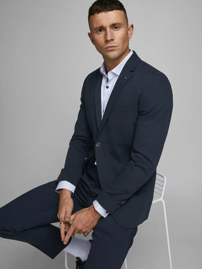 Tailoring JACK and JONES Mens RECYCLED POLYESTER BLAZER Blue Dark Navy
