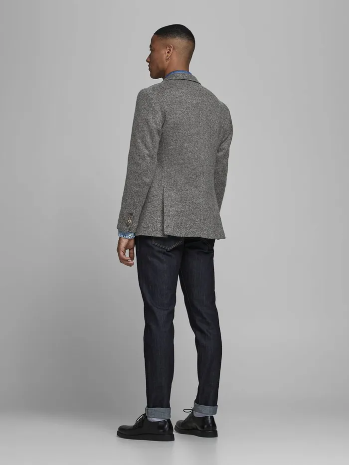 Tailoring JACK and JONES Mens SLIM FIT HERRINGBONE BLAZER Grey Dark Grey Melange