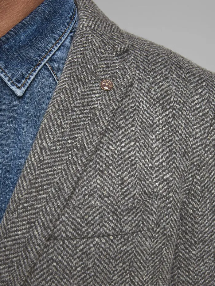 Tailoring JACK and JONES Mens SLIM FIT HERRINGBONE BLAZER Grey Dark Grey Melange