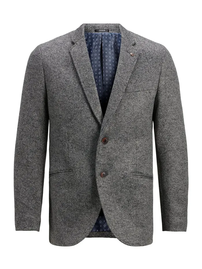 Tailoring JACK and JONES Mens SLIM FIT HERRINGBONE BLAZER Grey Dark Grey Melange