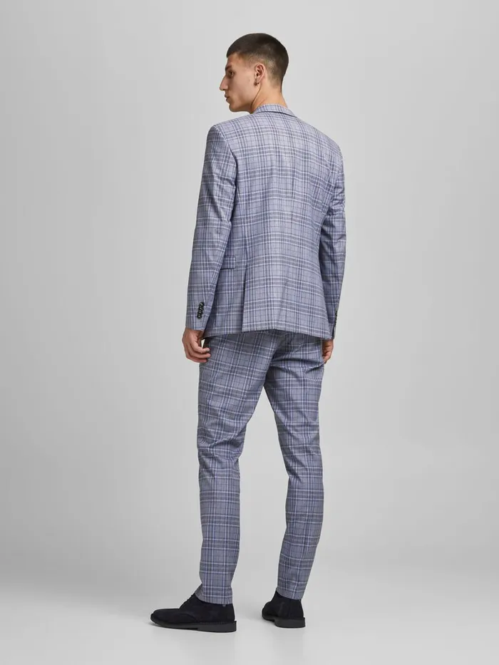Tailoring JACK and JONES Mens SUPER SLIM FIT TARTAN CHECK BLAZER Blue Grey Melange