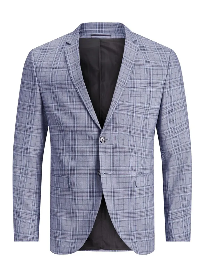 Tailoring JACK and JONES Mens SUPER SLIM FIT TARTAN CHECK BLAZER Blue Grey Melange