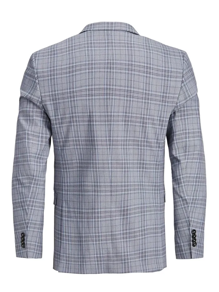 Tailoring JACK and JONES Mens SUPER SLIM FIT TARTAN CHECK BLAZER Blue Grey Melange