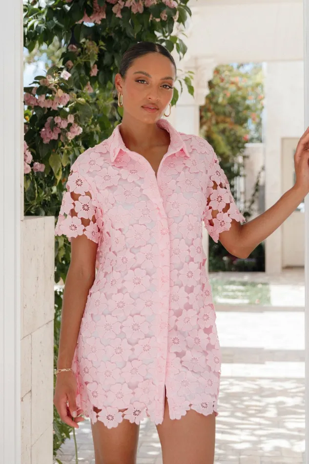 Tallie Button Up Mini Dress Pink Women Floral Dresses Petal and Pup
