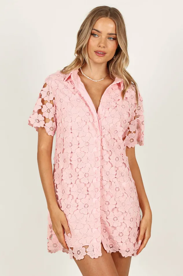 Tallie Button Up Mini Dress Pink Women Floral Dresses Petal and Pup