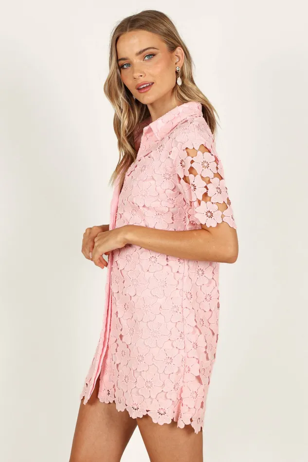 Tallie Button Up Mini Dress Pink Women Floral Dresses Petal and Pup