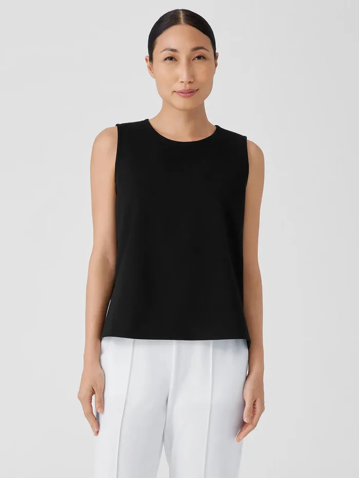 Tanks and Camis Women Eileen Fisher Washable Flex Ponte Round Neck Tank Black Tanks and Camis Women Eileen Fisher Washable Flex Ponte Round Neck Tank Black