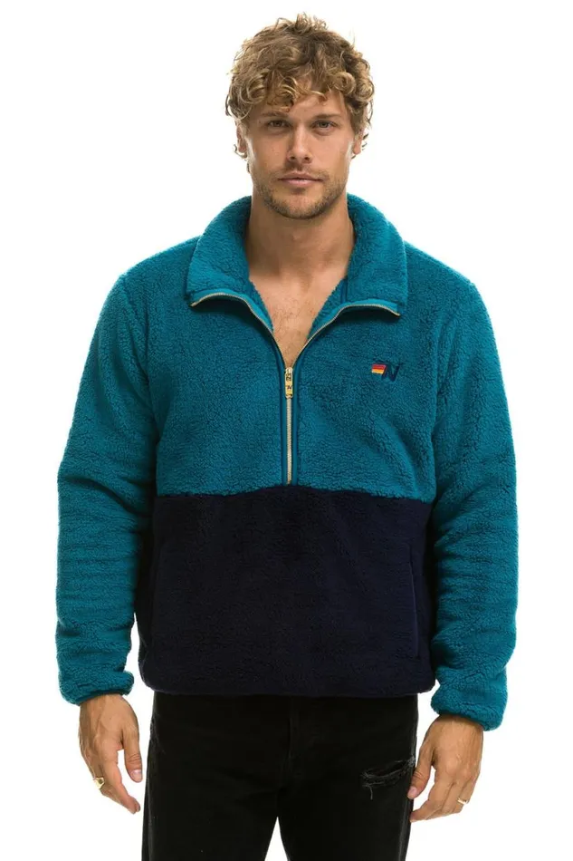 Teddy Unisex Half Zip Color Block Jacket 8211 Capri WomenMen Aviator Nation Teddy Jackets